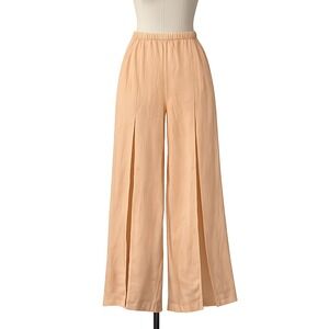 Womens L Linen Blend Split Leg Palazzo Pants Peach Coastal Boho Lagenlook Resort